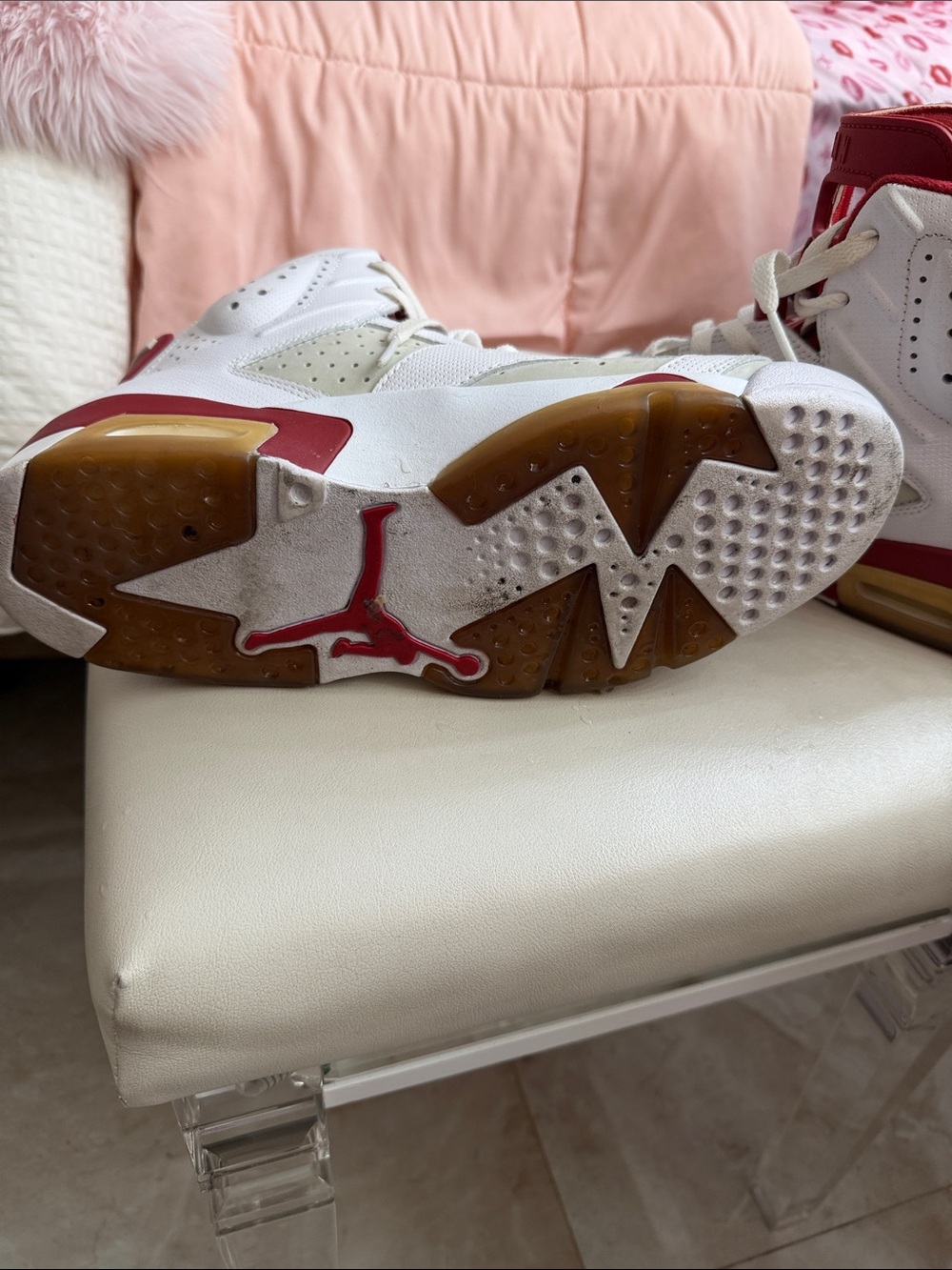 Jordan men High-Top Sneakers in White and Red - Picture 12 of 12